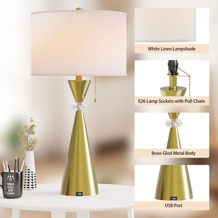 Maxax 28.25in Nickel Table Lamp Set with USB (Set of 2) #T07