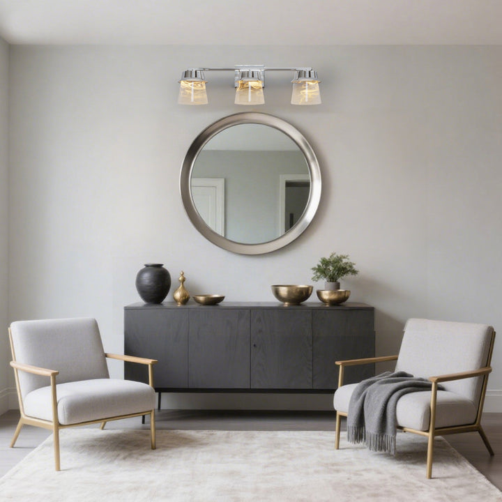 Glimmer 22.6w" 3-light Led Dimmable 3000k/4000k/5000k 3cct ETL Certificated Vanity Light With Patterned Glass #MX21055