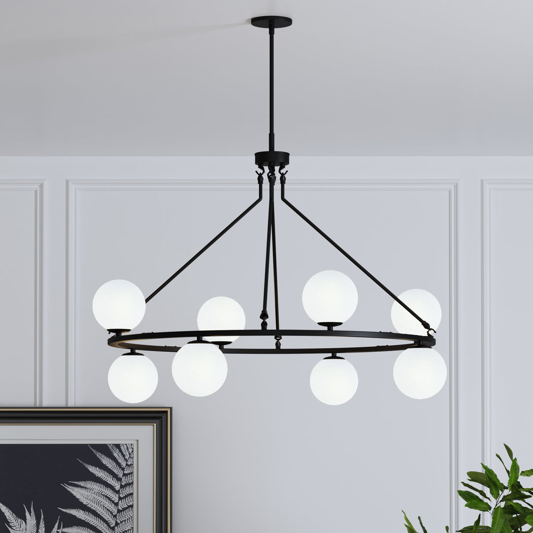 8-light Metal And Cloud Glass Wagon Wheel Shaded Chandelier For Living Room/bedroom #29011-8BK