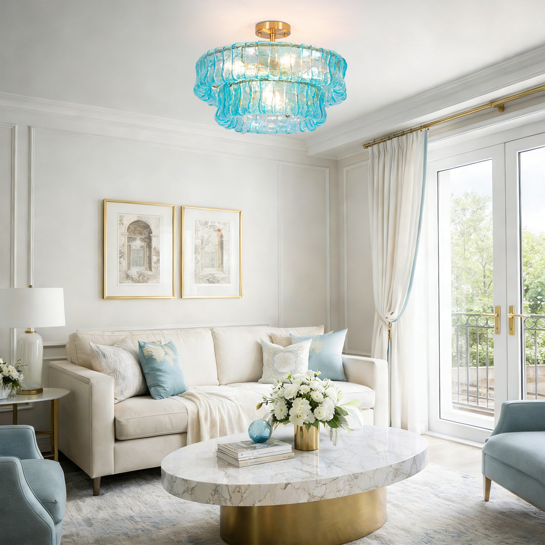 Lumen 20" 6-Light Brushed Brass Double-Layer Clear Artistic Glass Unique / Statement Semi-Flush Mount For Living Room/Bedroom #19235
