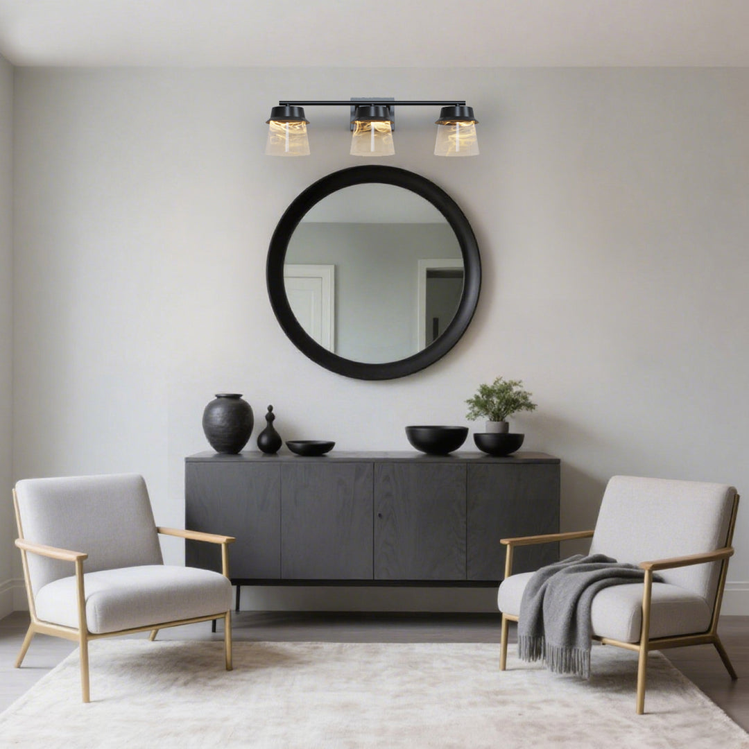 Glimmer 22.6w" 3-light Led Dimmable 3000k/4000k/5000k 3cct ETL Certificated Vanity Light With Patterned Glass #MX21055