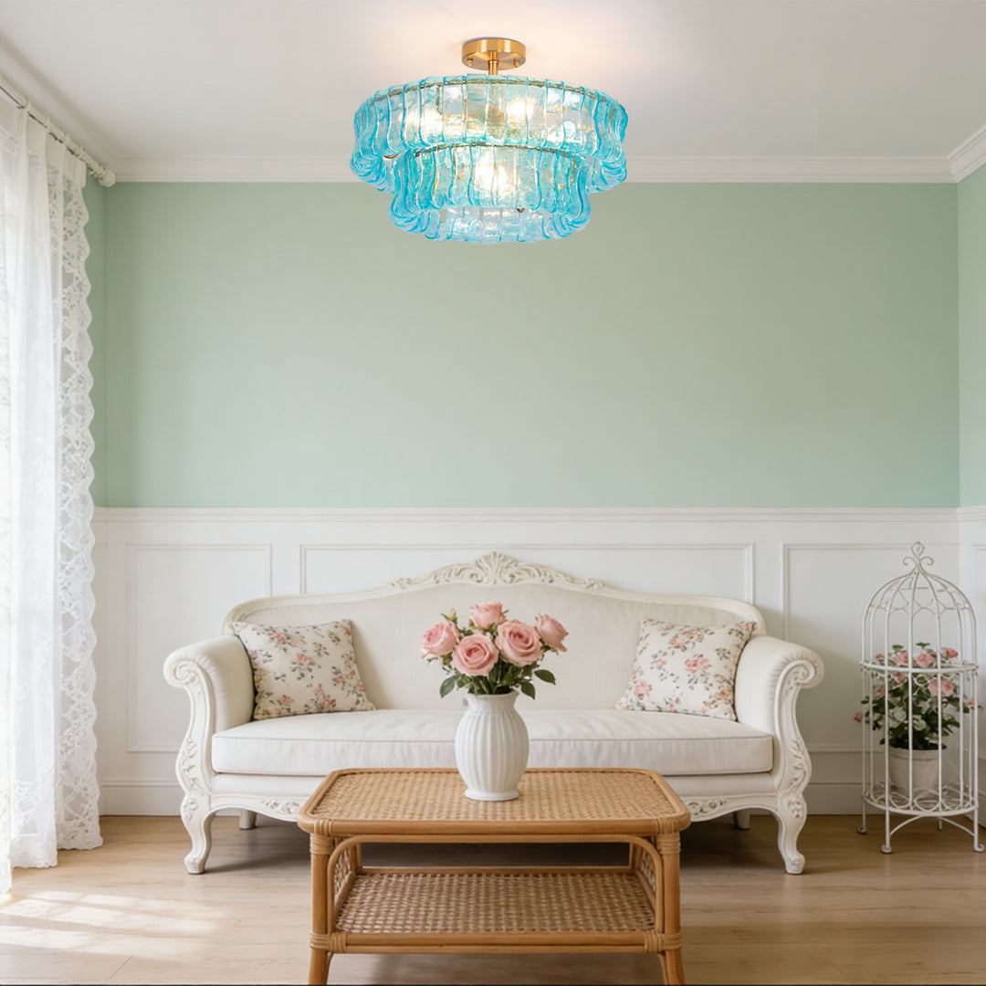 Lumen 20" 6-Light Brushed Brass Double-Layer Clear Artistic Glass Unique / Statement Semi-Flush Mount For Living Room/Bedroom #19235