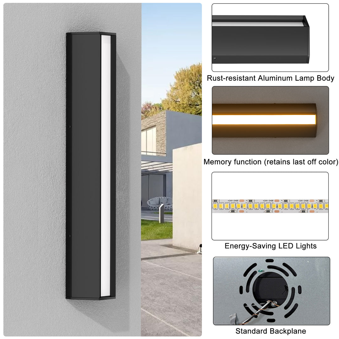 Natura 23'' H Dimmable Led Black Aluminum 3cct(3000k/4000k/5000k) Adjustable Oudoor Wall Light #OW7109