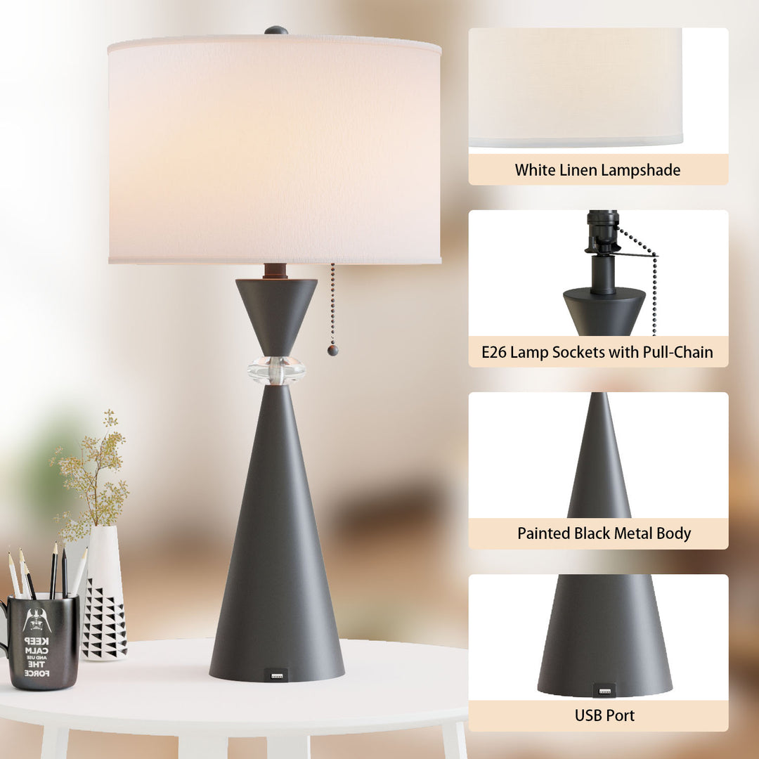 Maxax 28.25in Nickel Table Lamp Set with USB (Set of 2) #T07