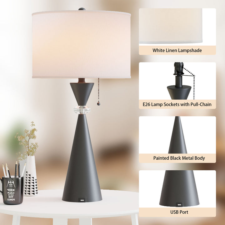 Maxax 28.25in Nickel Table Lamp Set with USB (Set of 2) #T07