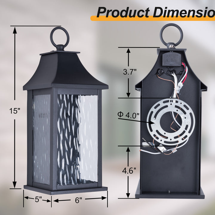 Natura 15''H Dimmable LED Black Iron Outdoor Wall Light with Dusk to Dawn and Water Glass #OW7111