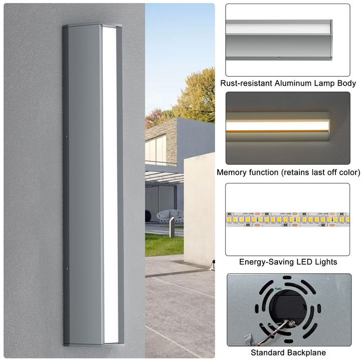 Natura 23'' H Dimmable Led Black Aluminum 3cct(3000k/4000k/5000k) Adjustable Oudoor Wall Light #OW7109