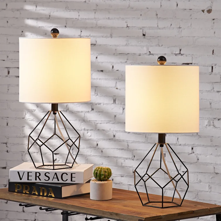 Yullili 19'' Elegant Gold Geometric Table Lamps (Pair) with White Shades