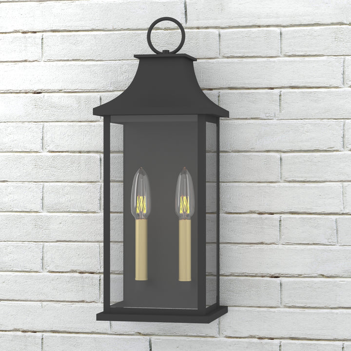 Montpelier Dusk to Dawn Outdoor Wall Lantern 2-Light, 21" Large Outside Wall Sconce, Modern Black Wall Light Fixture with Glass, Waterproof Exterior Lamp for House, Porch, Garage #MX7008