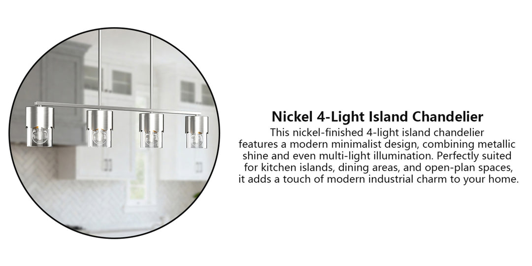 Glimmer 4-Light Metal And Glass Modern Linear Pendant Light With Adjustable Rod For Kitchen Island #29032