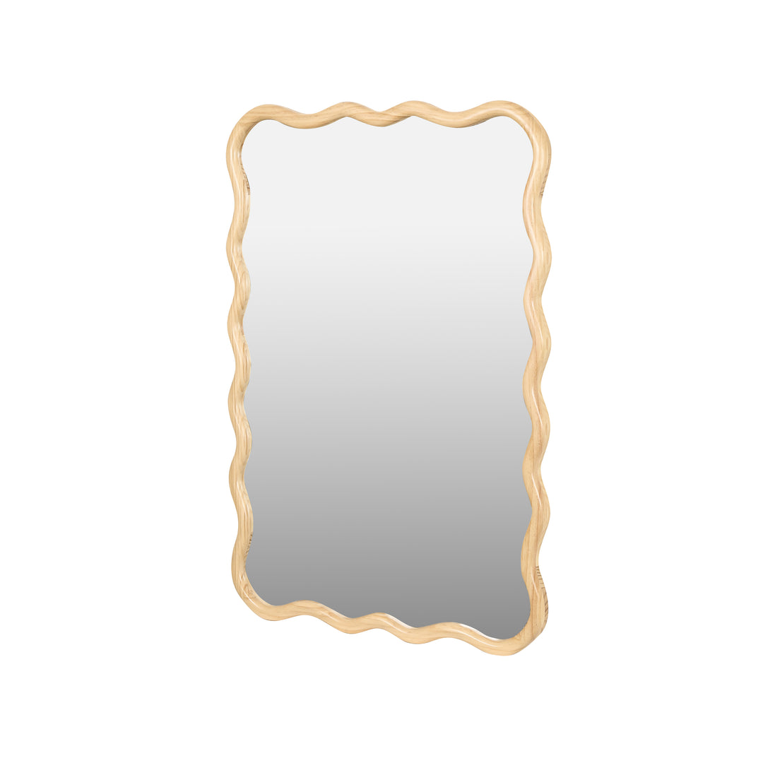 Modern Solid Wood Wavy Rectangle Wall Mirror