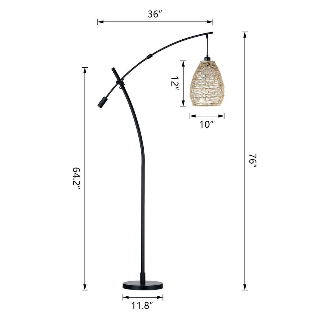 Maxax 73'' Black Arched/Arc Woven Floor Lamp #F155-BWG