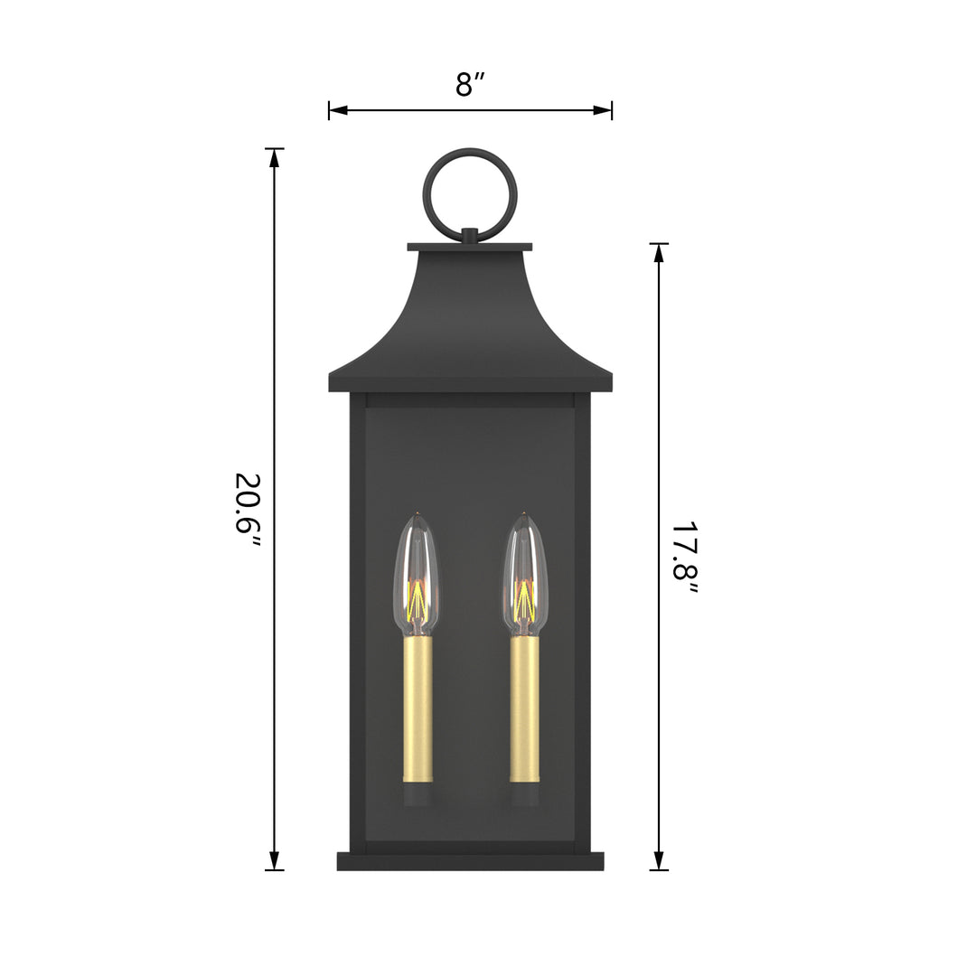 Montpelier Dusk to Dawn Outdoor Wall Lantern 2-Light, 21" Large Outside Wall Sconce, Modern Black Wall Light Fixture with Glass, Waterproof Exterior Lamp for House, Porch, Garage #MX7008