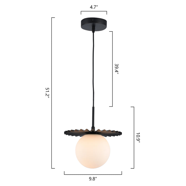 1 - Light 9.8" Single Gold Globe Wrought Iron Accents Modern Pendant with Glass Shade for Kitchen Island #5017