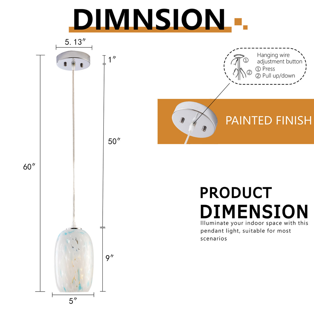 1 - Light 5" W Modern Nickel Jar Pendant With Hand-blown Art Glass For Dining Room Or Kitchen Island #28032