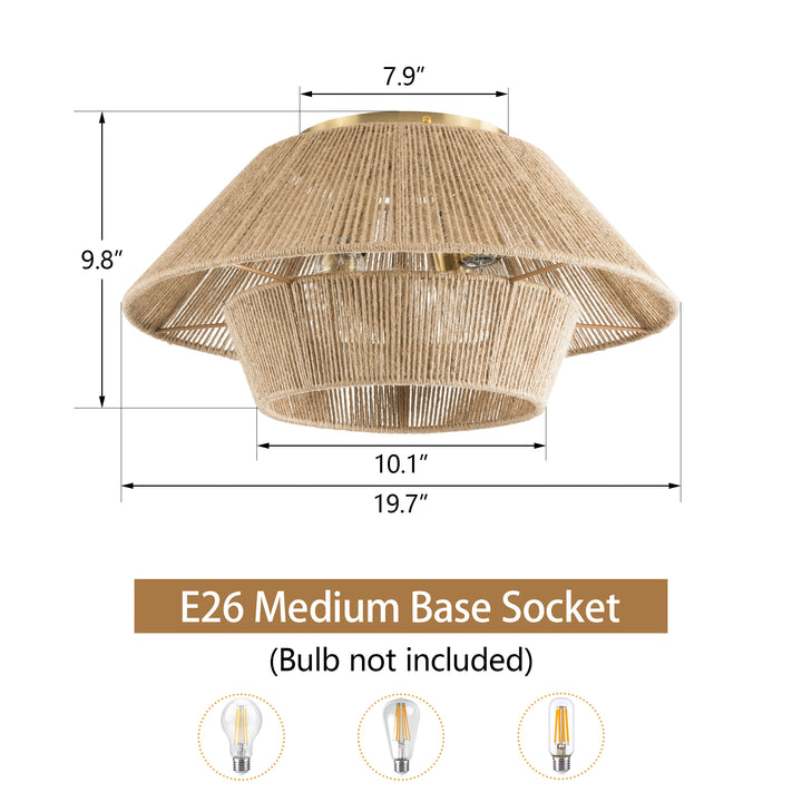 Natural Rattan Semi-Flush Mount Ceiling Light