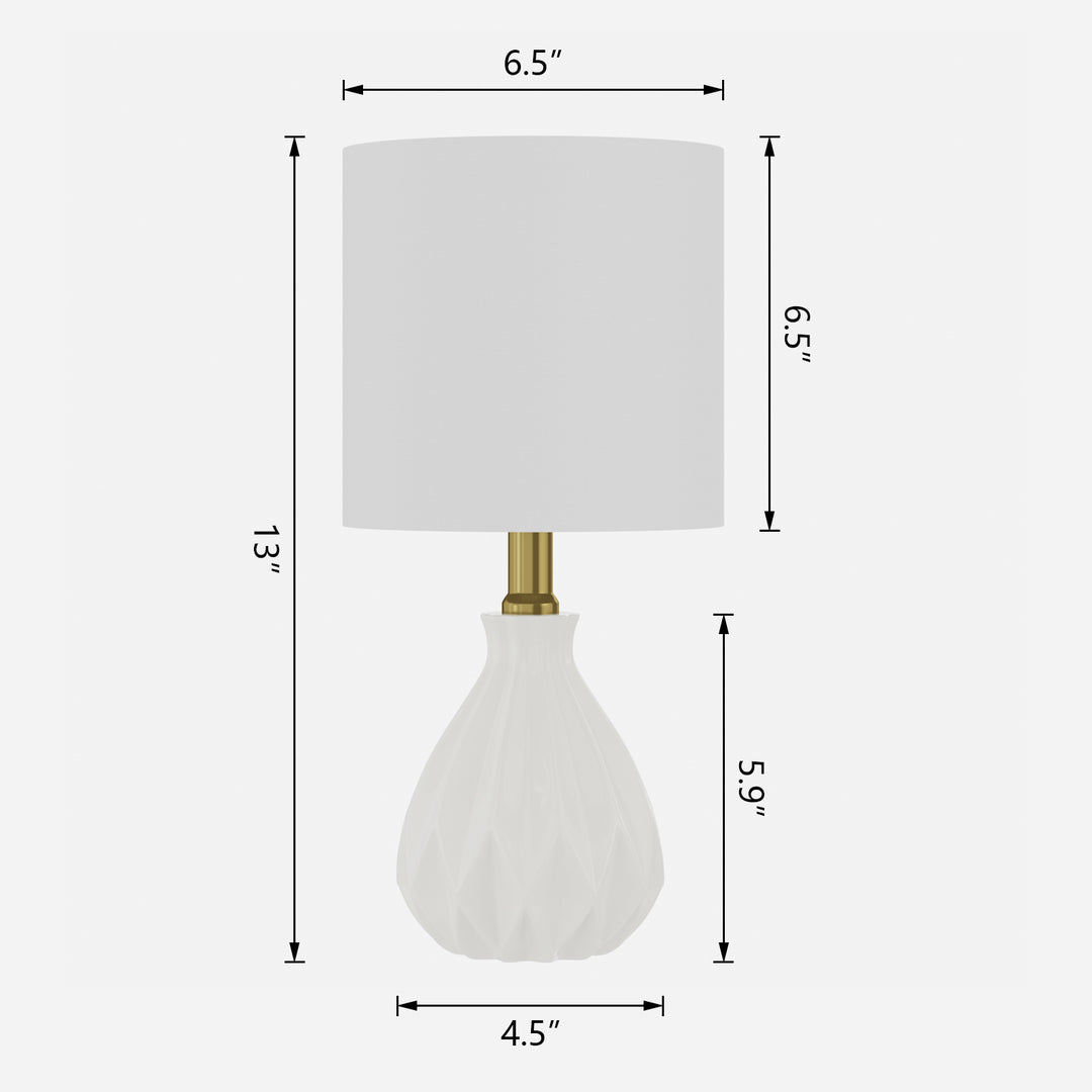 Yullili 13'' Modern Ceramic Table Lamp Set of 2 with White Lamp Shade, Mini White Table Lamps for Living Room, Bedroom