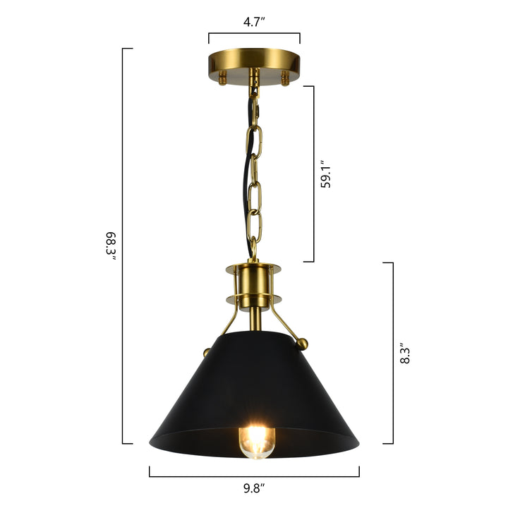 1 - Light Cone Pendant With Wrought Iron Accents