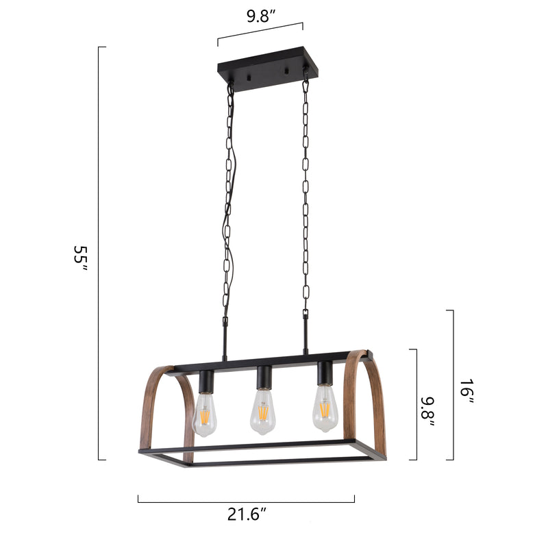 Maxax 3 - Light Kitchen Island Rectangle Pendant with Wrought Iron Accents 