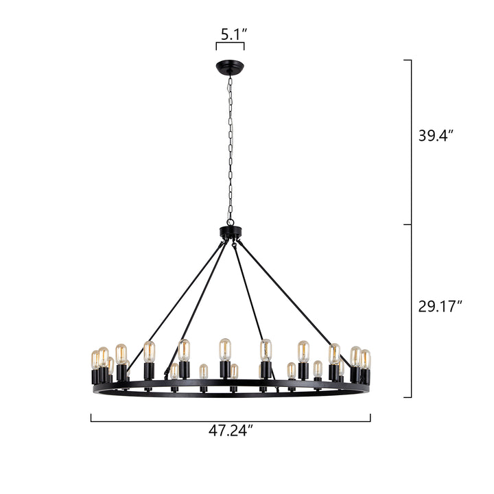 Maxax 24-Light Black Wagon Wheel Chandelie