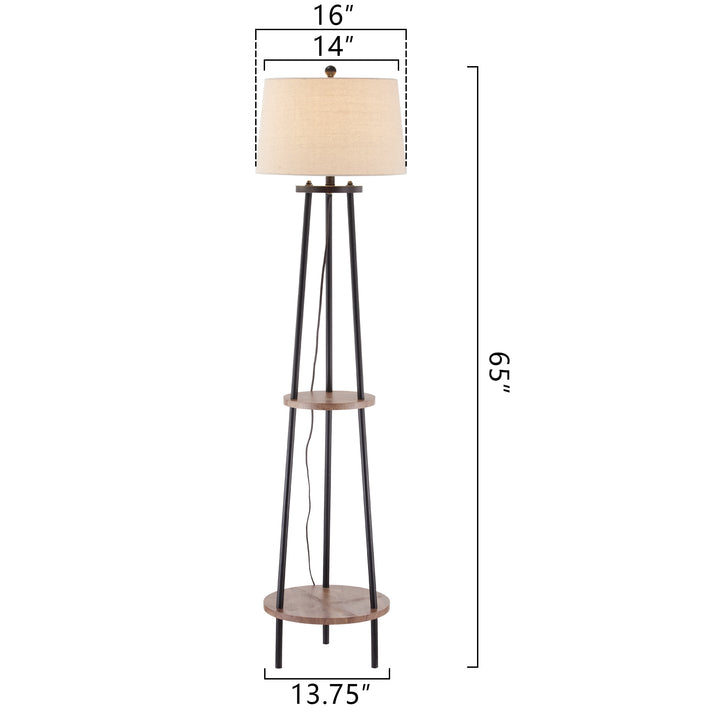 Modern Tripod Floor Lamp with Shelf and Oatmeal Shade