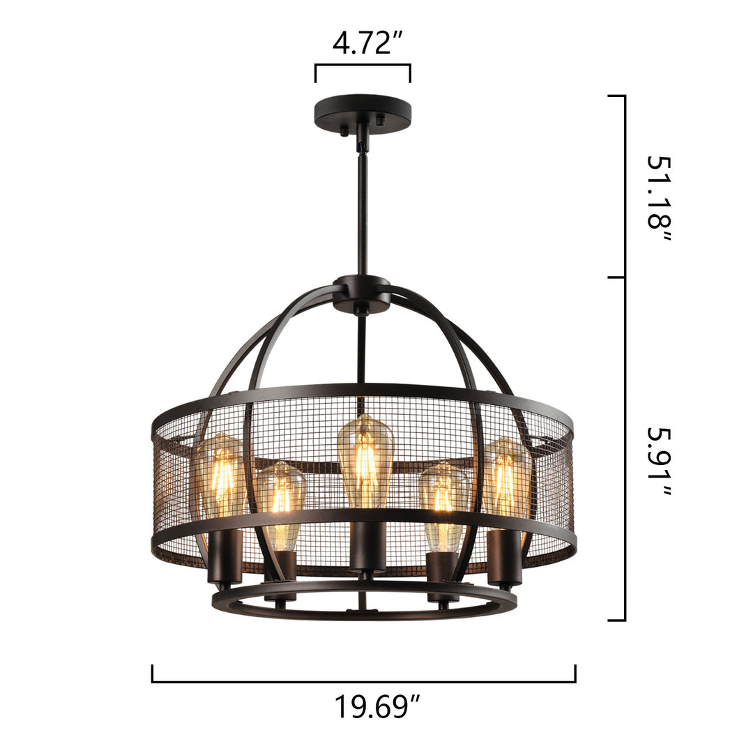 Maxax 5-Light Drum Chandelier With Wrought Iron Accents #MX21024-5BK