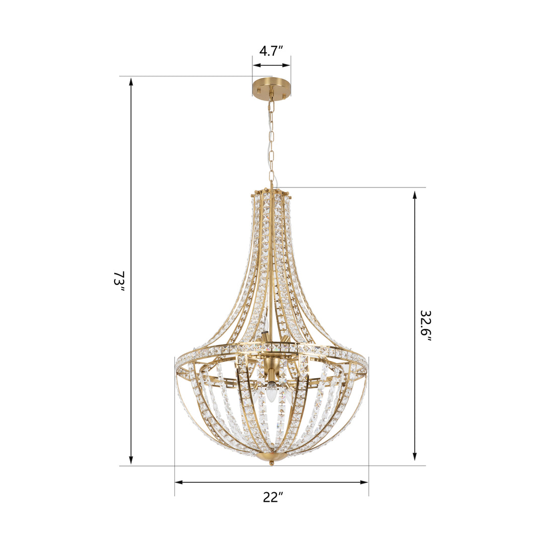 9 - Light Gold Crystal Dimmable Empire Chandelier #19222-9GD