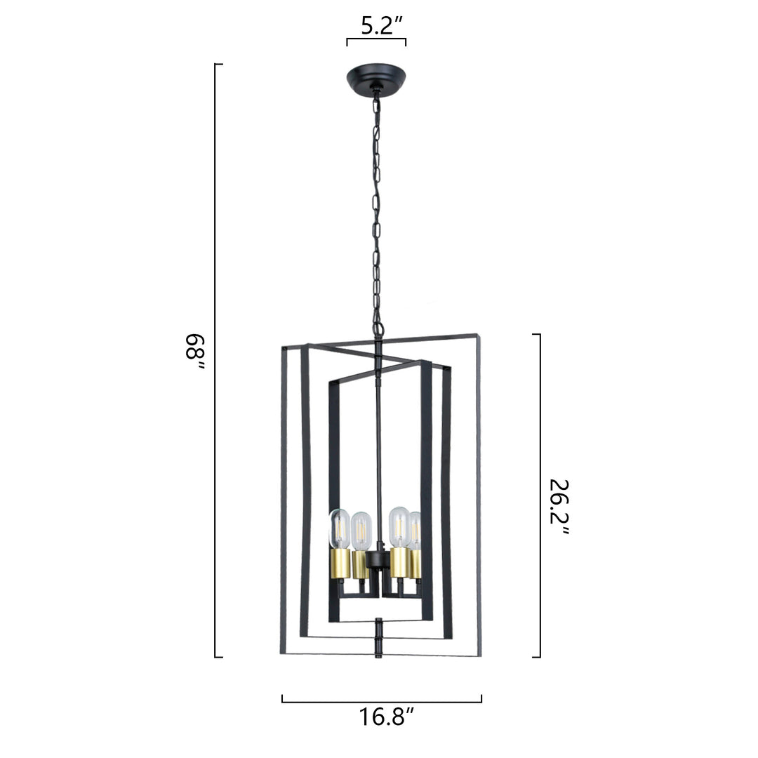 Maxax 4-Light Lantern&Candle Style Geometric Black&Gold Chandelier With Wrought Iron Accents #MX19117-4BG-P