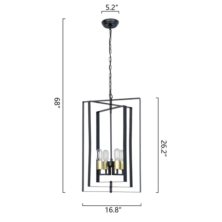 Maxax 4-Light Lantern&Candle Style Geometric Black&Gold Chandelier With Wrought Iron Accents #MX19117