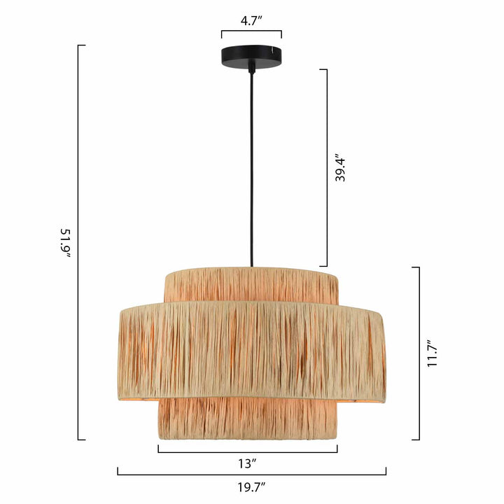 Maxax 3 - Light Dimmable Drum Chandelier Natural Paper Rope Hanging Pendant Light 3-Tiered #MX5001