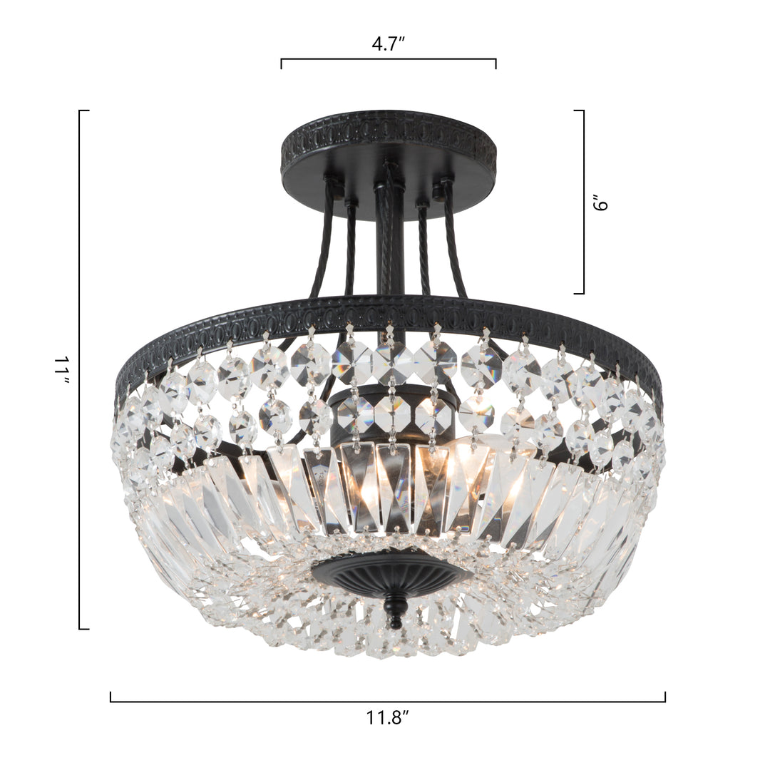 3 - Light 11.8in Crystal Semi Flush mounth