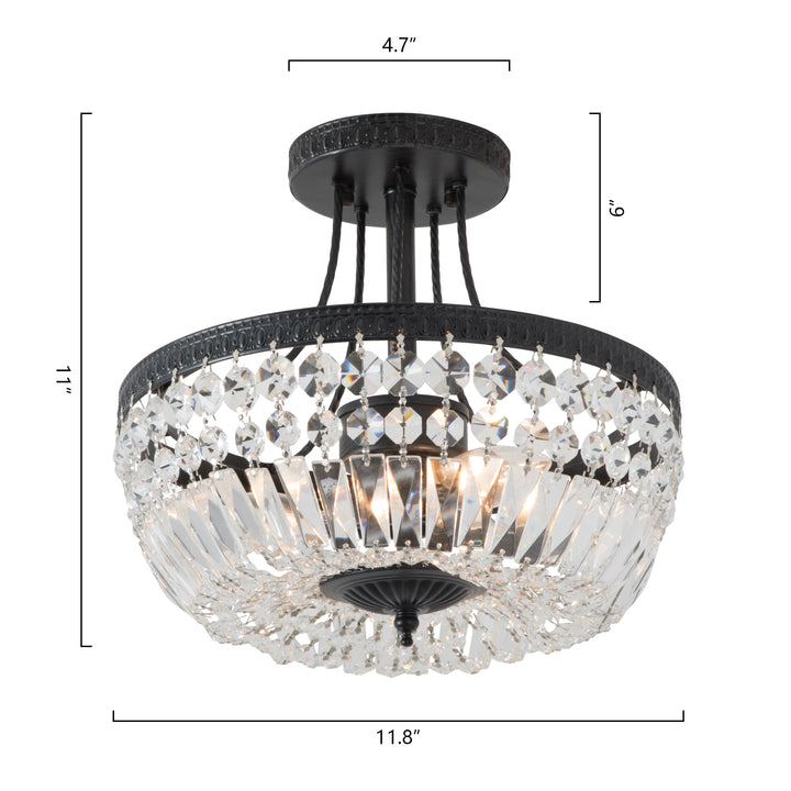 3 - Light 11.8in Crystal Semi Flush mounth #19179