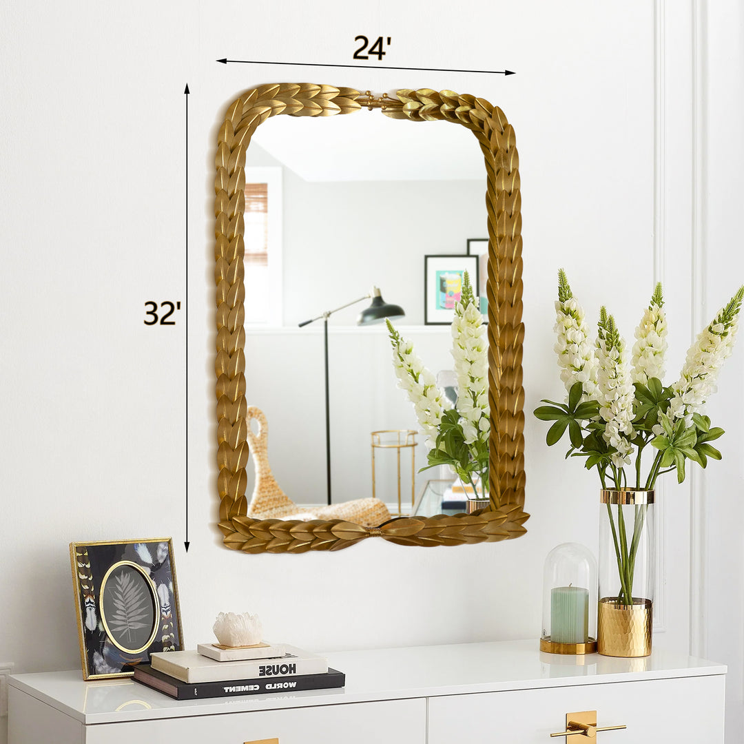 24 in. W x 32 in. H Rectangular Framed Wall Bathroom Vanity Mirror in Gold Leaf Finshed #25012-GD