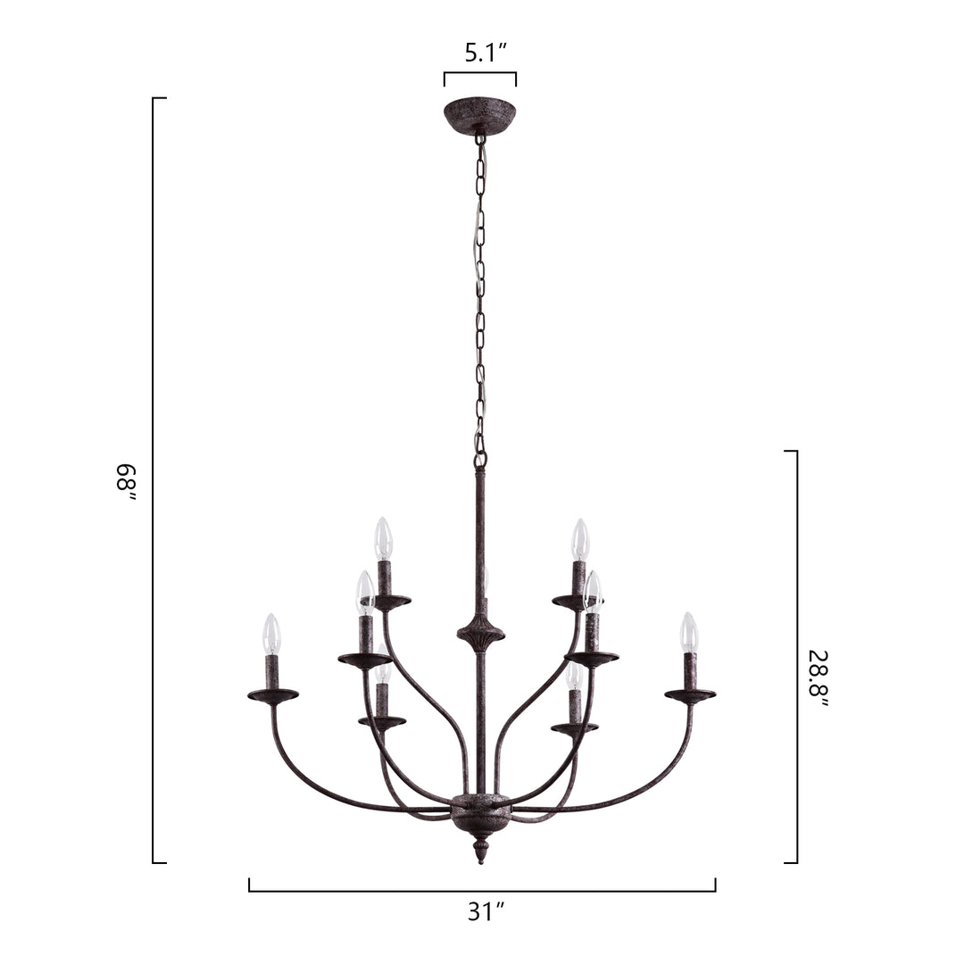 Maxax 9 - Light Candle Style Classic / Traditional Chandelier #19143-9RS