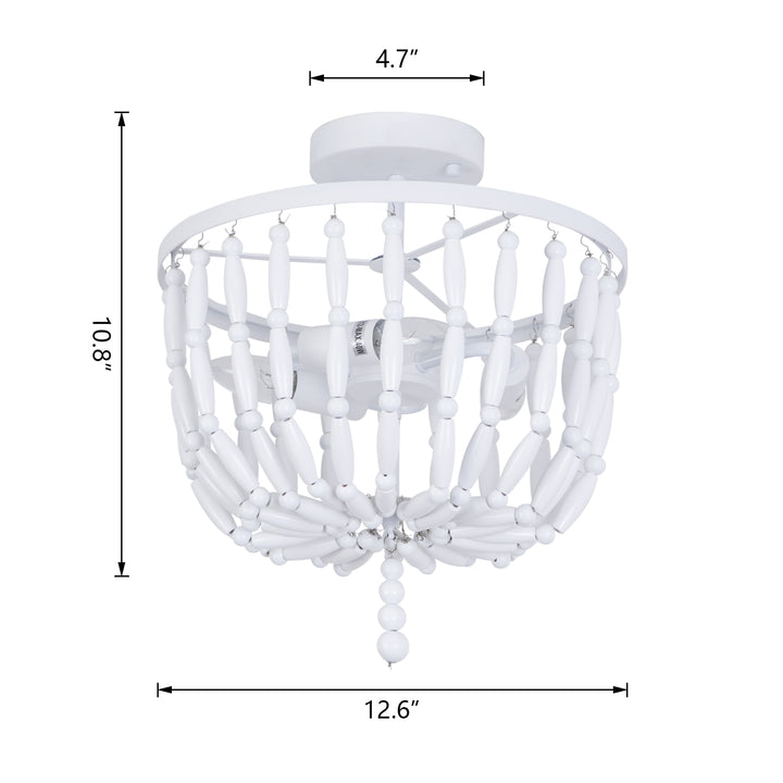 Maxax 3 Light White Beaded Solid Wood Semi Flush Mount #19214