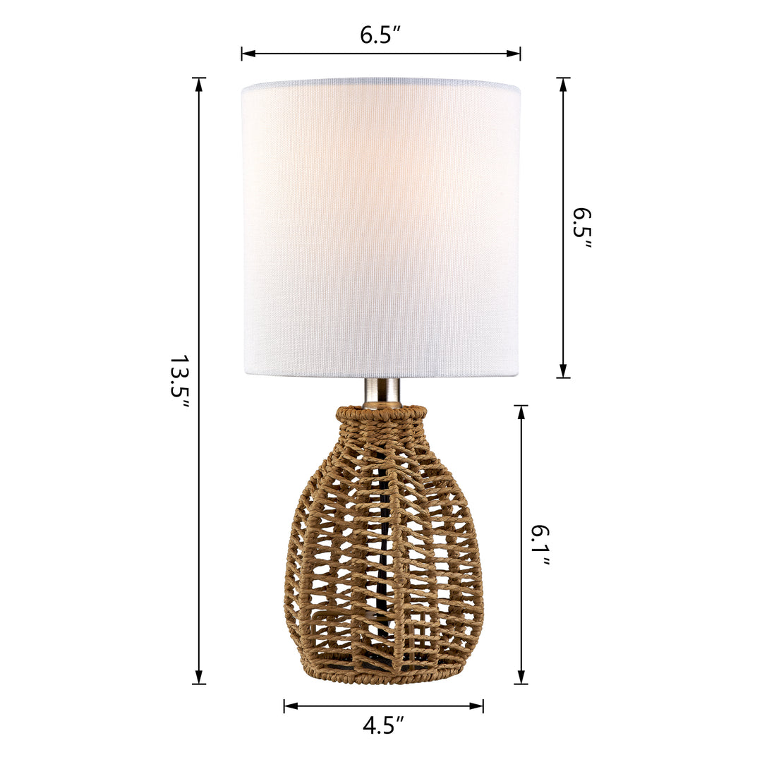 12.5'' Small Coastal Brown Rattan Table Lamp Set (Set of 2)