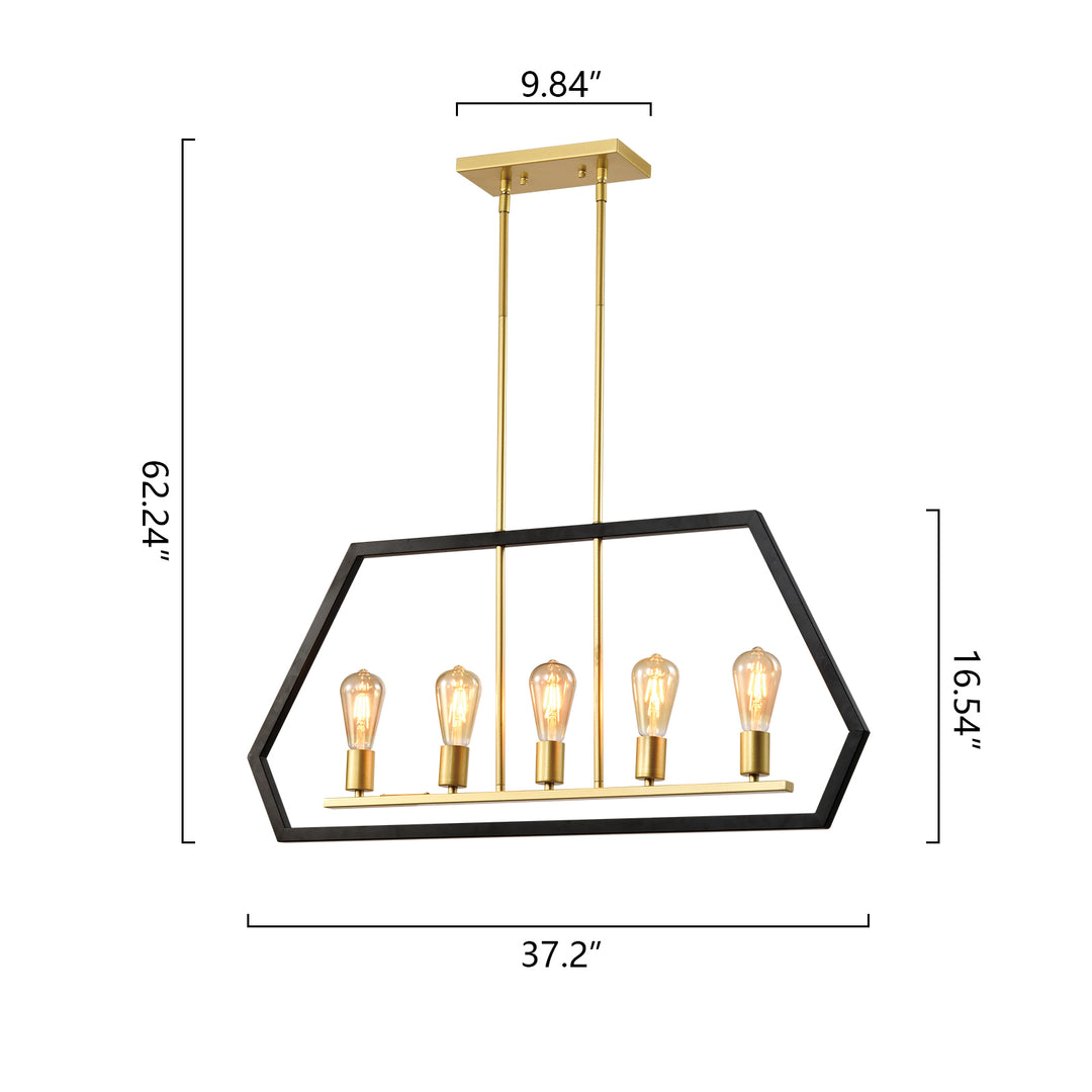 Maxax 5 - Light Kitchen Island Linear Black & Gold Pandent Wrought Iron #MX21005