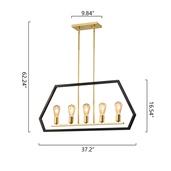 Maxax 5 - Light Kitchen Island Linear Black & Gold Pandent Wrought Iron #MX21005-5BG