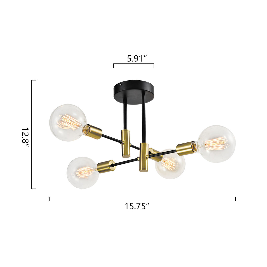 Maxax 4 - Light 12.8in Sputnik Modern Linear Semi Flush Mount #MX21037-C4BG