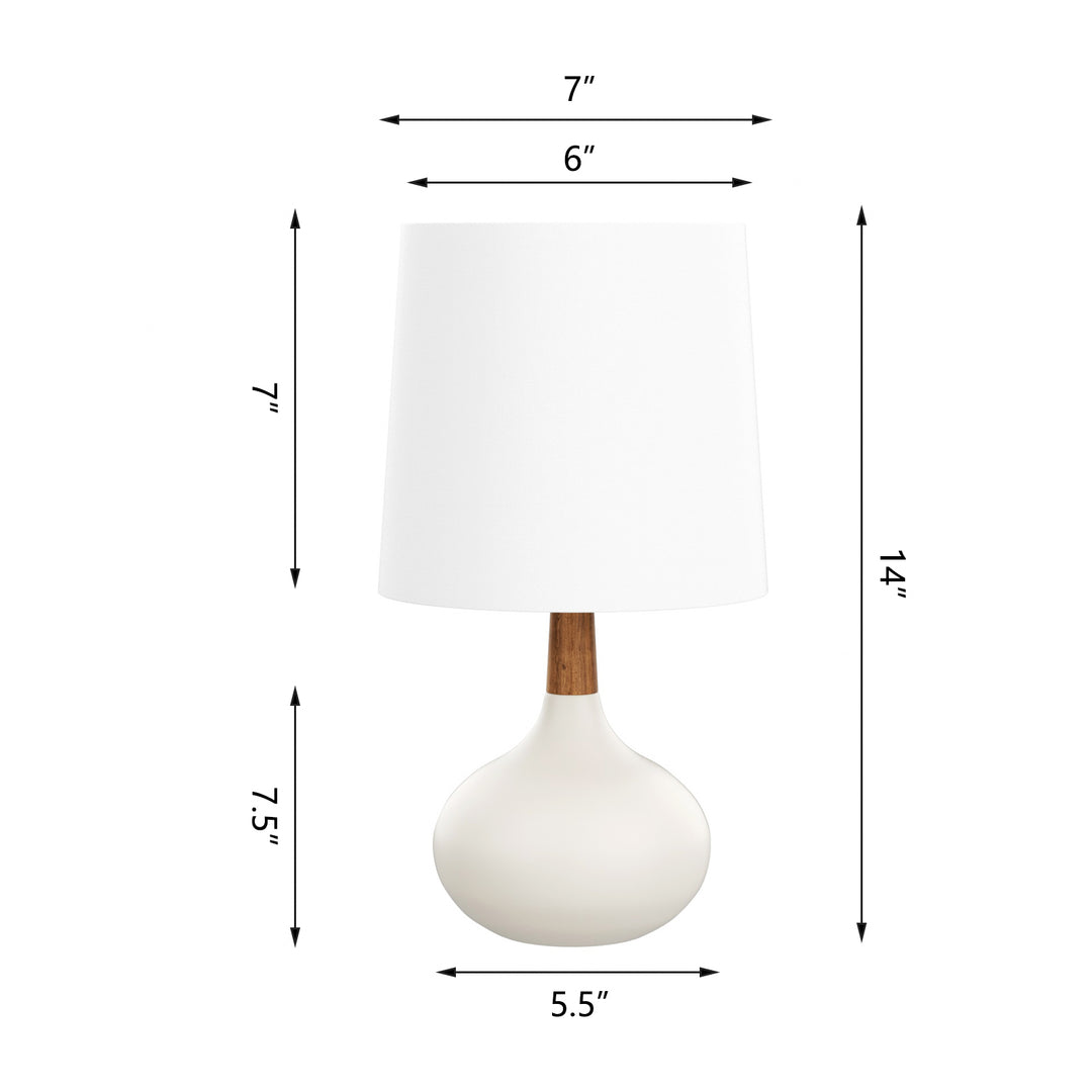 Yullili 14" Ceramic Table Lamps with White Shade Small Beside Lamp Set of 2, Modern White Bedside Nightstand Lamps for Living Room Bedroom