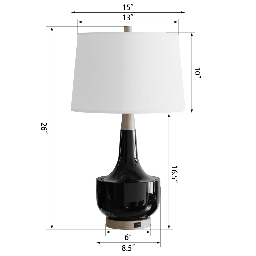 26'' Modern Minimalist Ceramic And Solid Wood Table Lamp with USB Ports #T223