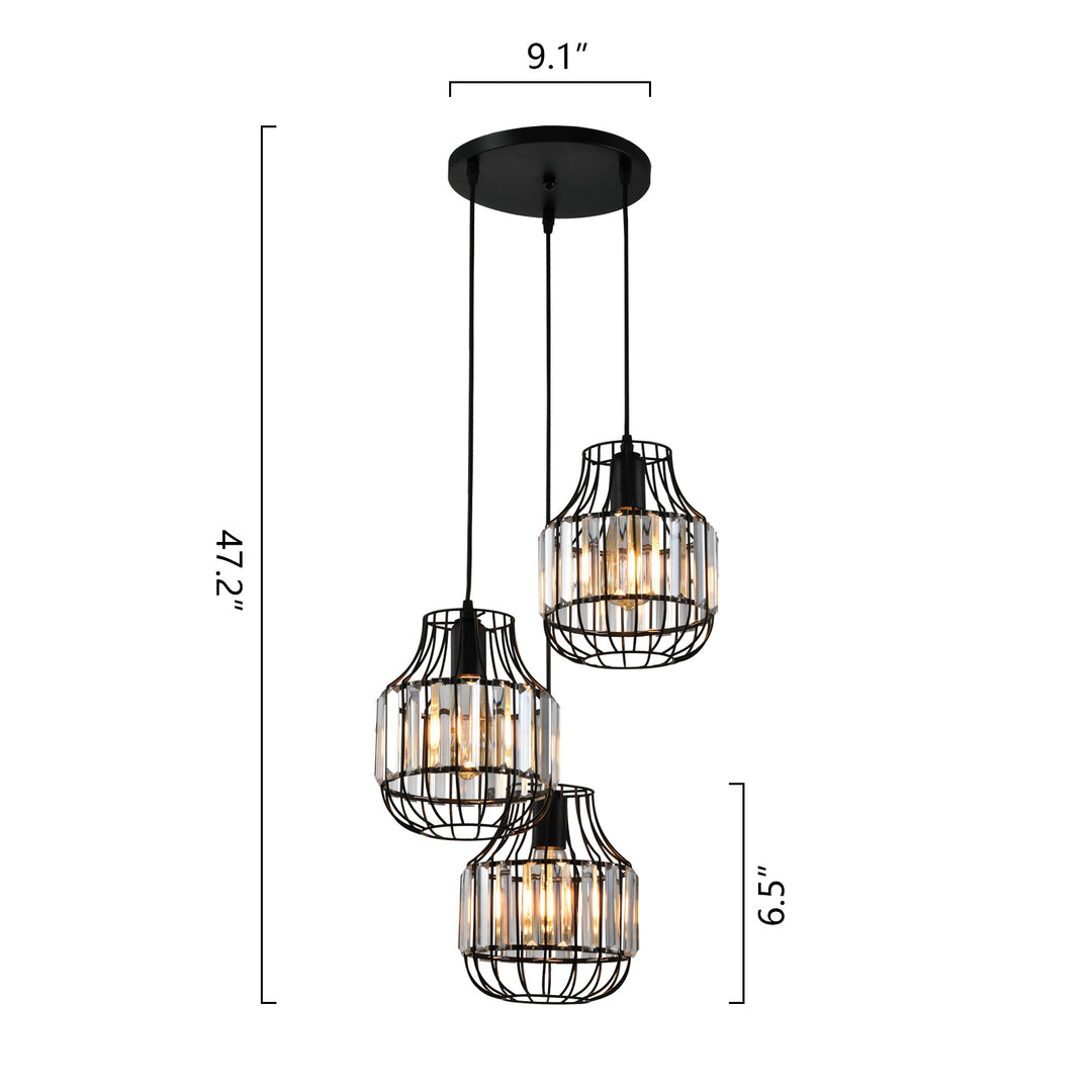 Maxax 3-Light Cluster Drum Pendant With Crystal Accents #D150-3B6