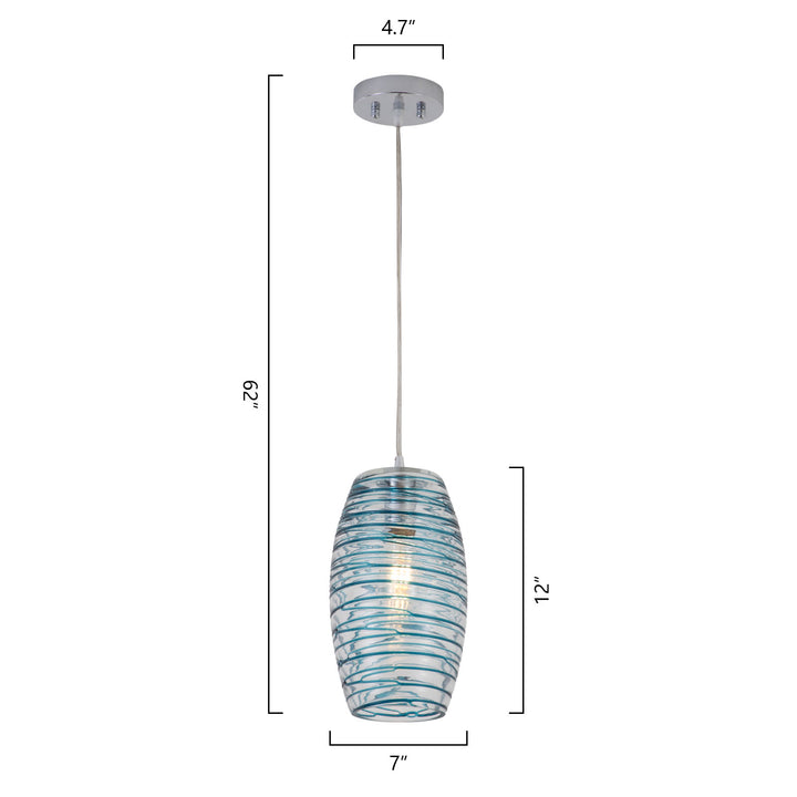 Maxax 1 - Light Single Drum Blue Glass Pendant #19200-1BU