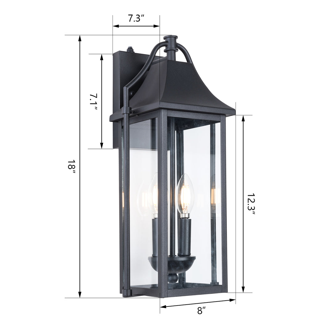 Lawyettle 18" Outdoor Wall Lantern with Dusk to Dawn Sensor, 2-Light Waterproof Brown Wall Sconce with Glass for Porch, Garage, Front Door, Patio #7040