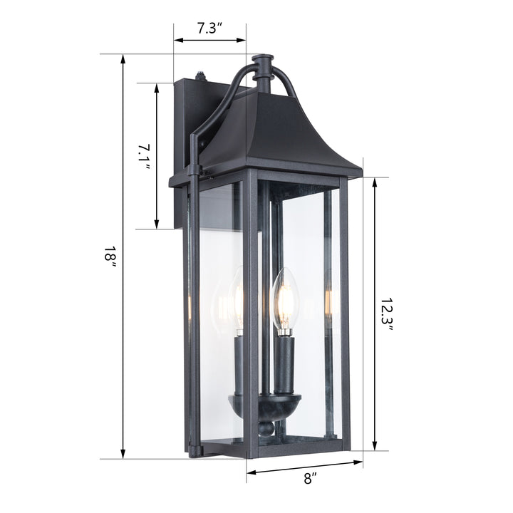 Lawyettle 18" Outdoor Wall Lantern with Dusk to Dawn Sensor, 2-Light Waterproof Brown Wall Sconce with Glass for Porch, Garage, Front Door, Patio #7040