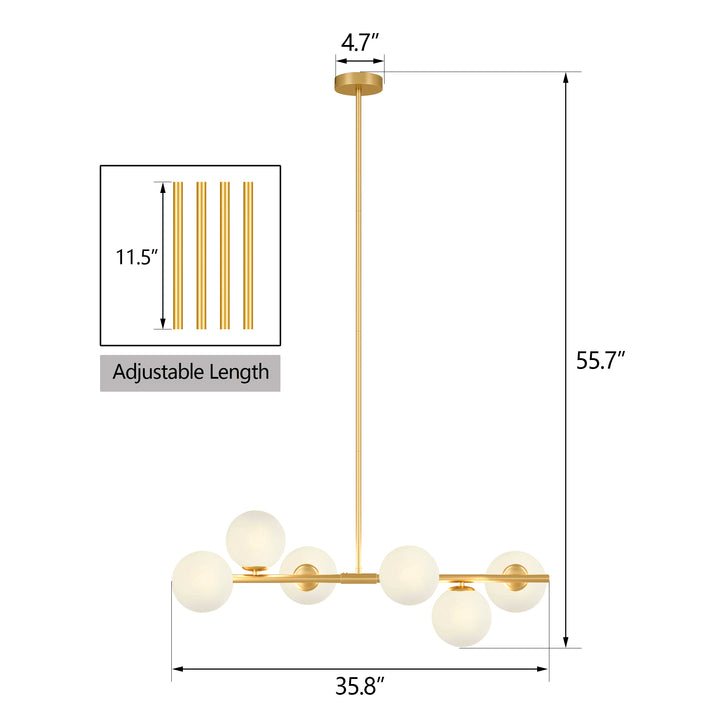 6-light Modern Liner Milky White Glass And Metal Chandelier For Living Room/dining Room #29009-6BK