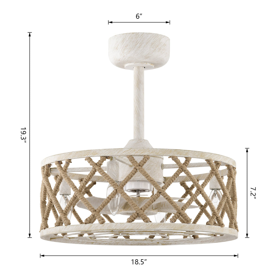 Maxax 19" Boho Caged Low Profile Ceiling Fan with Light and Remote, Stepless Color Temperature & 6 Speeds, Farmhouse Flush Mount Fan for Bedroom, Kitchen, Living Room, Kids Room #26001