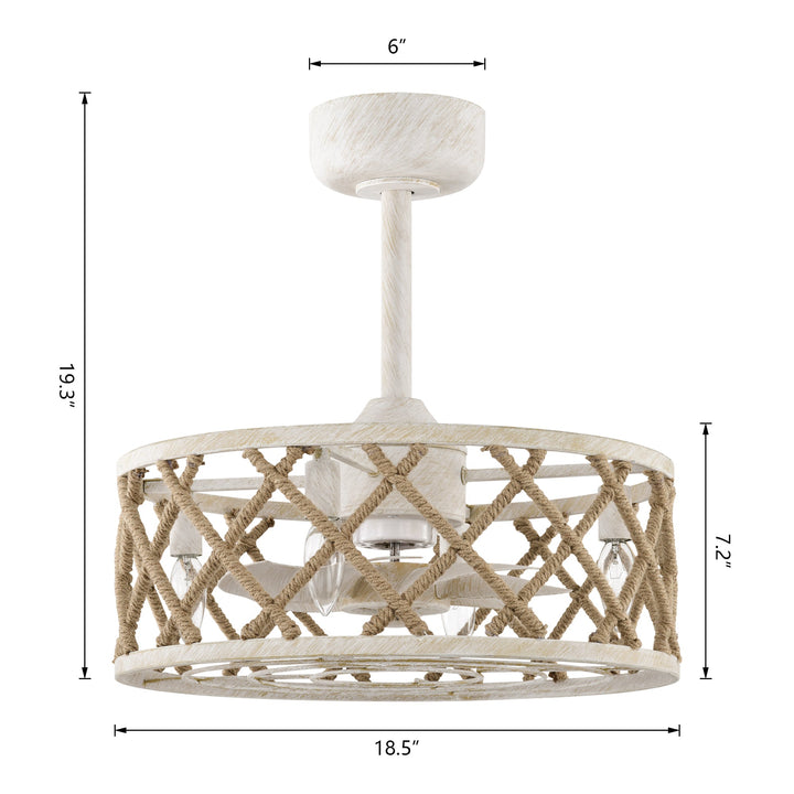 Maxax 19" Boho Caged Low Profile Ceiling Fan with Light and Remote, Stepless Color Temperature & 6 Speeds, Farmhouse Flush Mount Fan for Bedroom, Kitchen, Living Room, Kids Room #26001