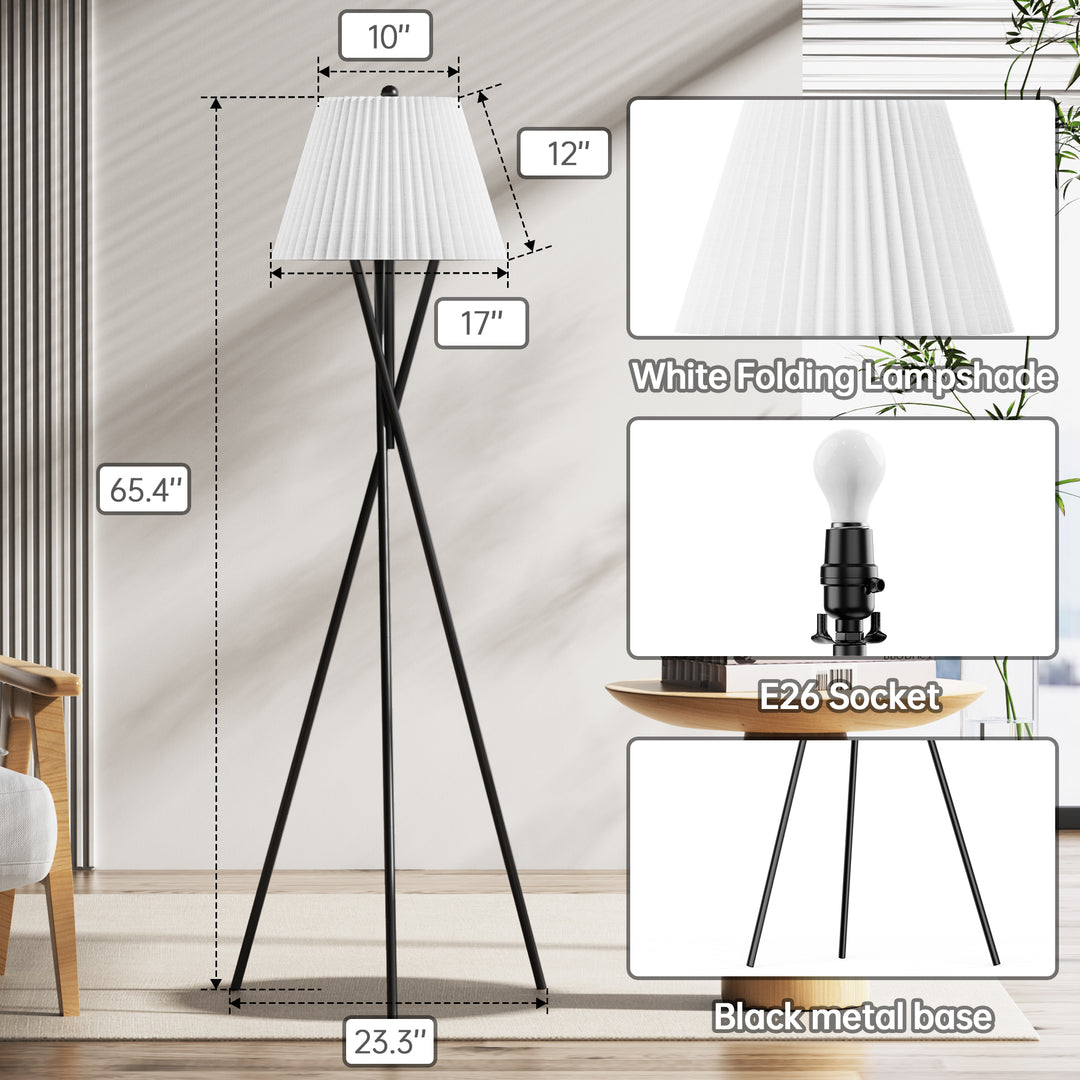 65.5'' Black Metal Traditional Tripod Floor Lamp For Living Room/Bedroom #F215