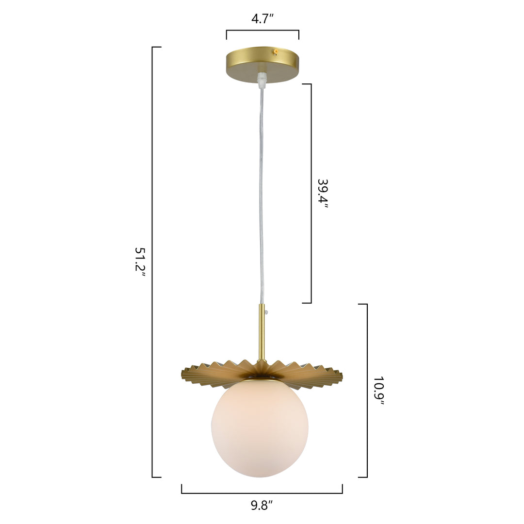 1 - Light 9.8" Single Gold Globe Wrought Iron Accents Modern Pendant with Glass Shade for Kitchen Island #5017